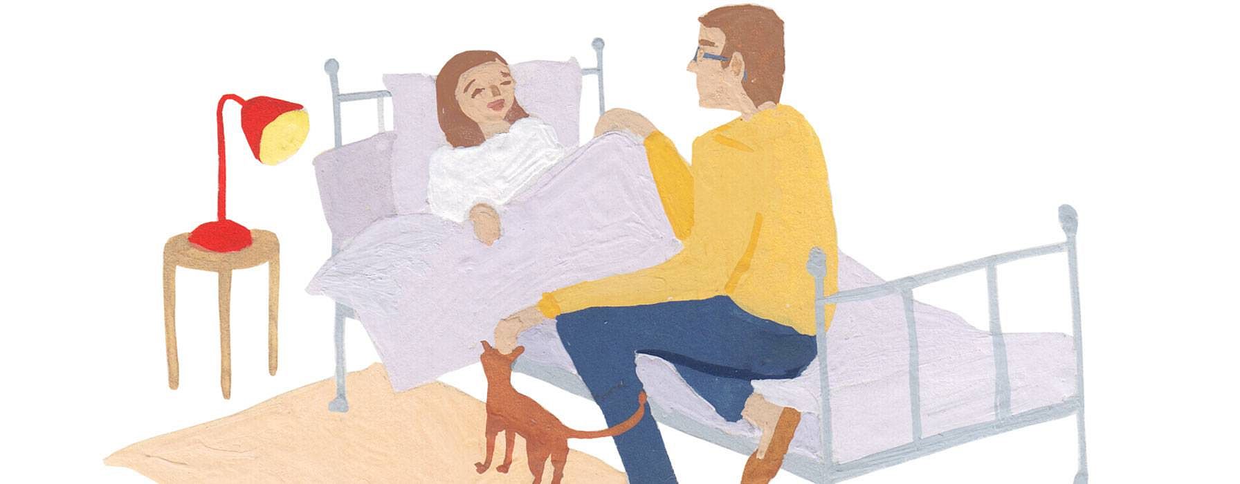 illustration parent tucking child in bed