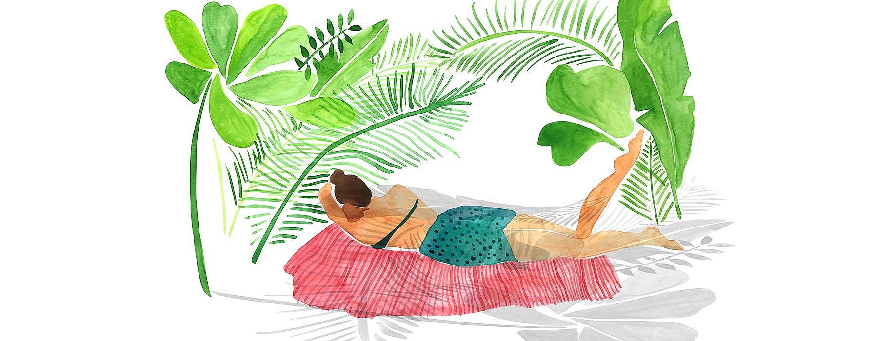 Illustration of woman sunbathing