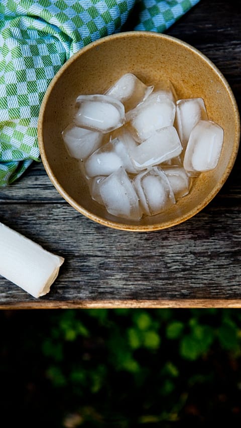 Ice cubes in bowl