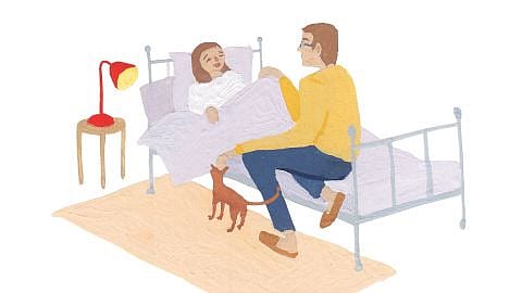 illustration parent tucking child in bed