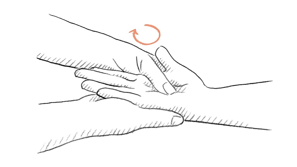 Step 5: Knead the palm Turn the hand over so the palm faces up and cradle it in your supporting hand