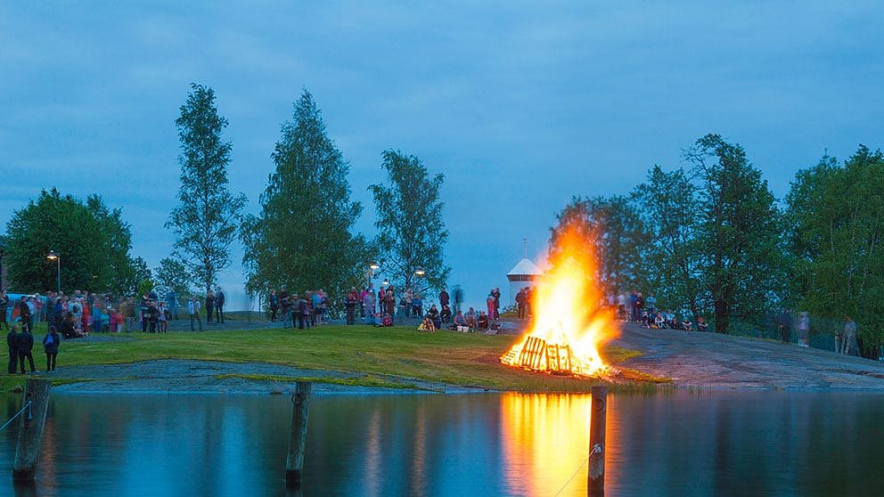 Fire by a lake