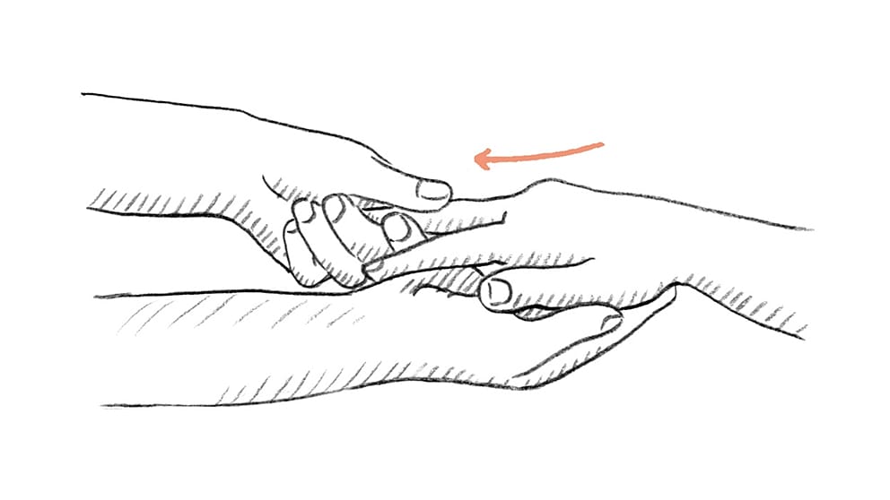 Step 3: Stretch the fingers Grasp the finger at the base with your entire hand