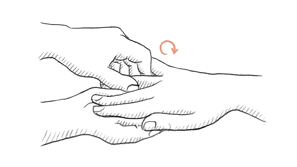 Step 6: Relax the fingers Again use circular movements to relax each finger.